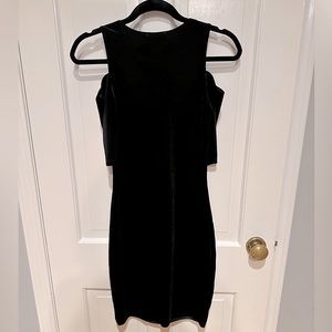 Black velour cold shoulder mid dress